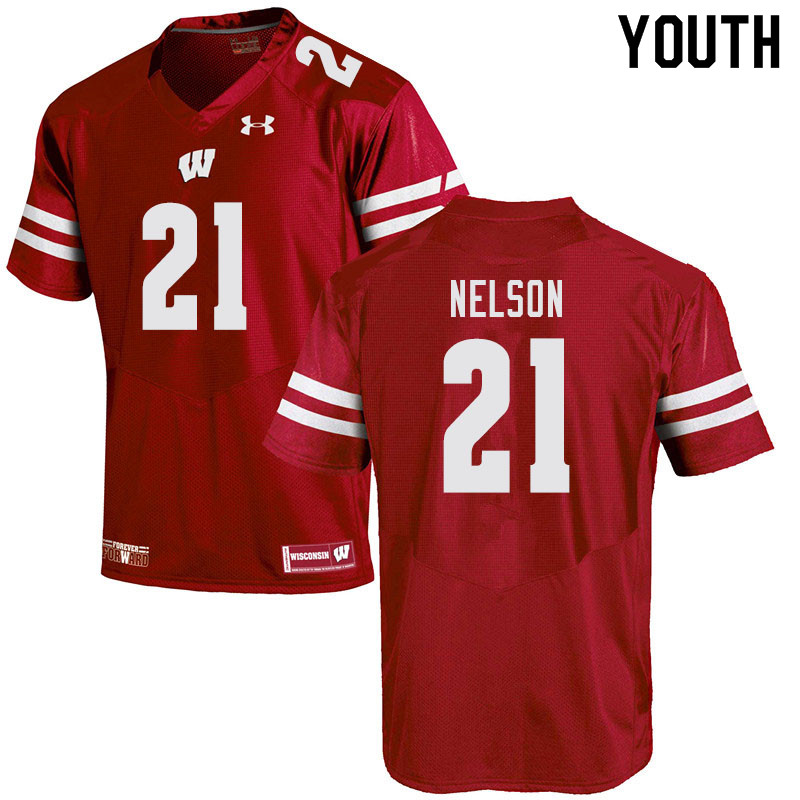 Youth #21 Cooper Nelson Wisconsin Badgers College Football Jerseys Sale-Red